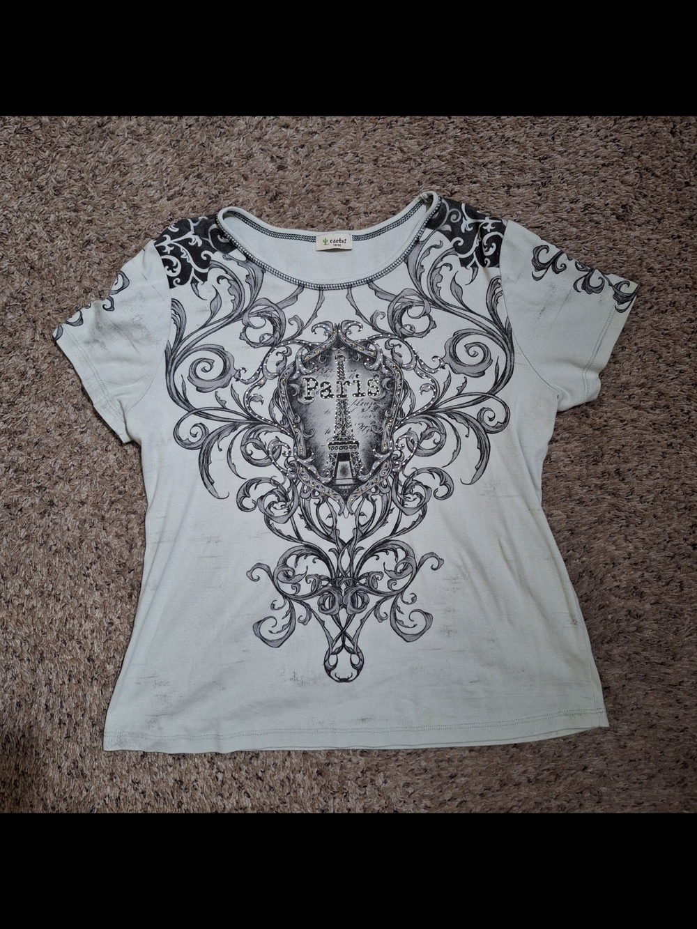 Vintage Cactus Paris Eiffel Tower Rhinestone Graphic Tee Size L